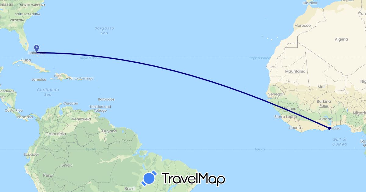 TravelMap itinerary: driving in Bahamas, Ghana (Africa, North America)